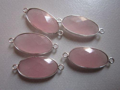 NATURAL PINK CHALCEDONY OVAL STERLING SILVER  2LOOP CONNECTORS