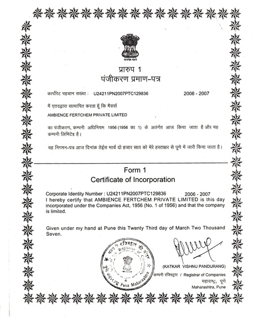 CERTIFICATE OF INCORPORATION