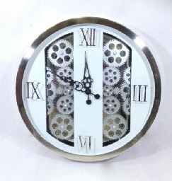 Wall Clock - Metal & Glass, 30-40 cm Silver | Quartz Mechanism, Gear Design, Stylish Durable Wall Mount