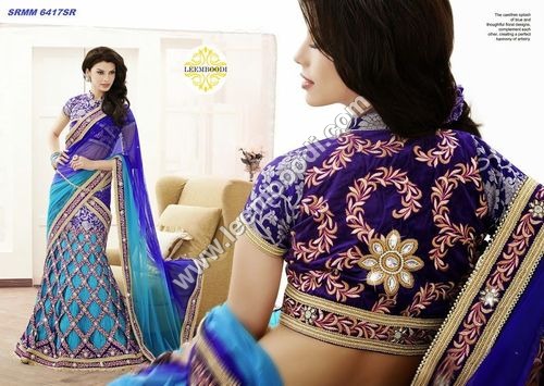 Wedding Wear - Silk, 5.5 Meters, Blue | Handcrafted Embroidery, Elegant Design, Customizable Size, Intricate Detailing, Wedding Ready