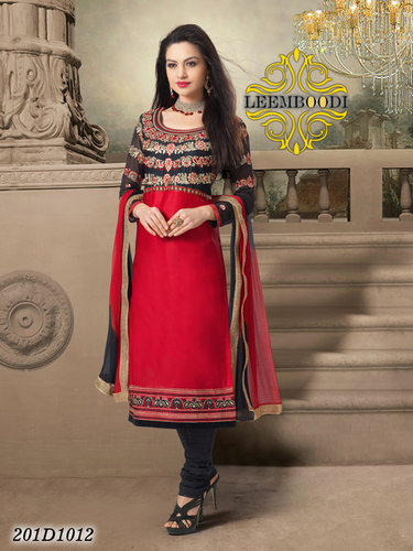 Casual Designer Salwar Suit - Silk Blend, Red, Custom Size | Stylish Embroidery, Comfortable Fit, Straight Cut