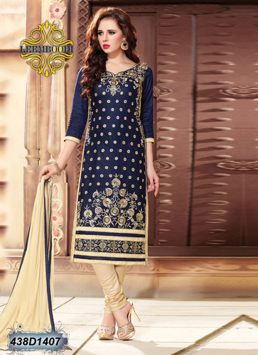 Ladies Suits - Silk, 54 Inches, Navy Blue | Elegant Design, Hand Embroidered Floral, Comfortable Wear