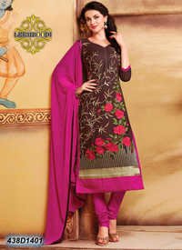 Designer Dress Materials - Cotton Fabric Suit, Variable Length, Brown Color | Flawless Finish, Lightweight, Elegant Design, Eye-catching Look, Embroidered Dupatta