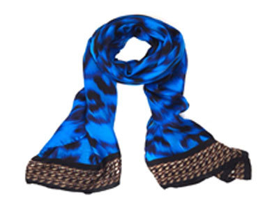 Designer Silk Scarves - Pure Silk 70x180 cm Blue, Animal Print, Soft Silk, Stylish Design, Chain-Stitched Hem