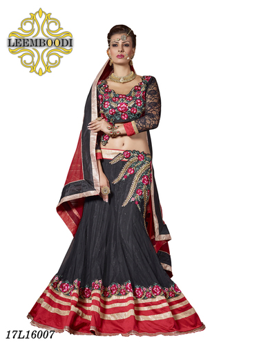 Exclusive Designer Lahanga Choli - Net Fabric, Custom Size, Black | Floral Embroidery, Elegant Design, Party Wear
