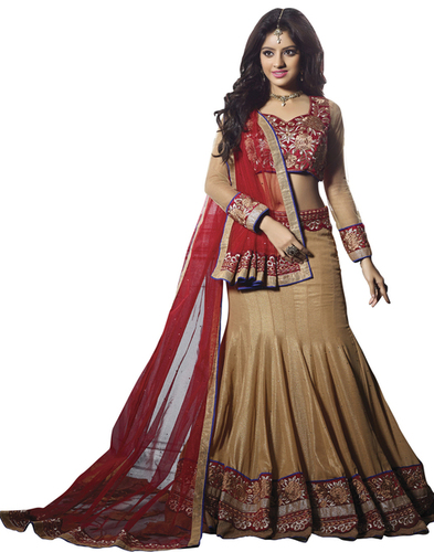 Embroidered Lehenga Choli - Net Silk, 54 Inches, Beige | Hand Embroidery, Zardozi Stone Work, Elegant Design, Comfortable Fit