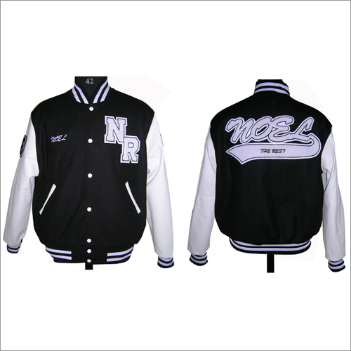 Knit Collar Varsity Jacket - Leather, All Sizes, Any Color | Breathable, Non Toxic, Washable, Lined with Diamond Quilted Taffeta, Very Warm, Stylish Casual Wear