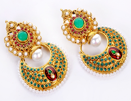 Microw Earrings - Gold, 50-60 mm, Dangle | Elegant Design, Pearls, Stones, Intricate Detail, Stunning Look