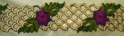 Embroidered Border - Cotton Thread, 100cm X 5cm, Beige | Floral Design, Hand Embroidery, Adds Luxury, Durable Material, Elegant With Intricate Details