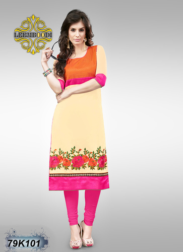 Ladies Sleeveless Kurtis - Cotton, 54 Inches, Beige | Stylish Design, Comfortable Fabric, Round Neck, Half Sleeves