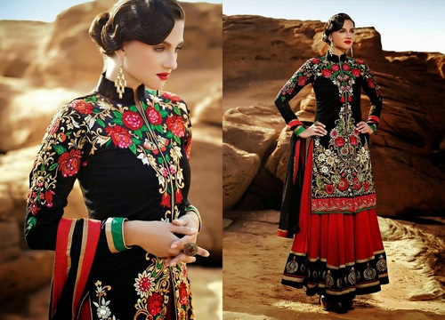 Attractive Red & Black Designer Anarkali
