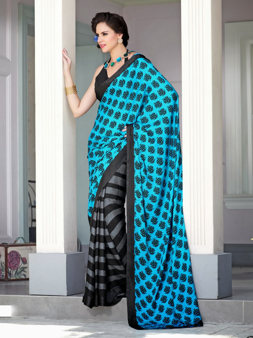 Nice printed Blue & Grey Saree