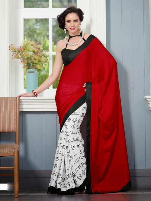 Red & White Designer Saree 