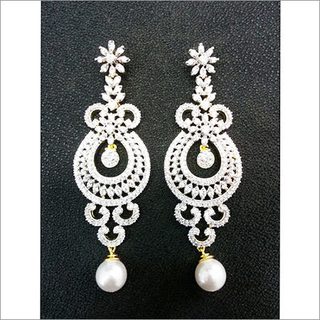 A D Earring - Sterling Silver, 70mm Length, Rhodium Plated | Elegant Design, Cubic Zirconia, Gift Box