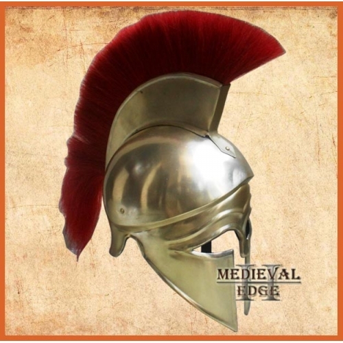 Corinthian Helmet Red Crest Brass Finish