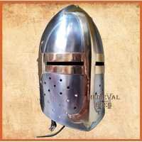 Medieval Sugarloaf Helmet - Hand-forged A-36 Mild Steel 9x28 Inches | C-854 Brass Accents, Pre-oiled Finish, Collectible Unique Piece
