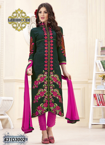 Wedding Salwar Kameez - Silk, 54 Inches, Green | Floral Embroidery, Elegant Design, Soft Fabric, Custom Size