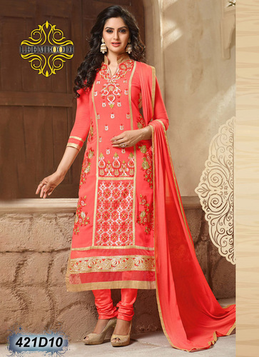 Party Wear Designer Salwar Kameez - Soft Silk, 54 Inches, Coral | Elegant Design, Hand Embroidery, Comfortable, Stylish Look