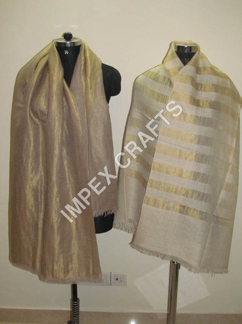 Golden Pashmina With Zari Stripe Handmade