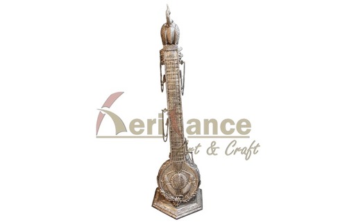White Metal Finely Carved Sitar