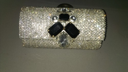 Clutch - Fabric, 5x3x2 inches, White with Stone Embellishments | Elegant Design, Clasp Closure, Compact Size