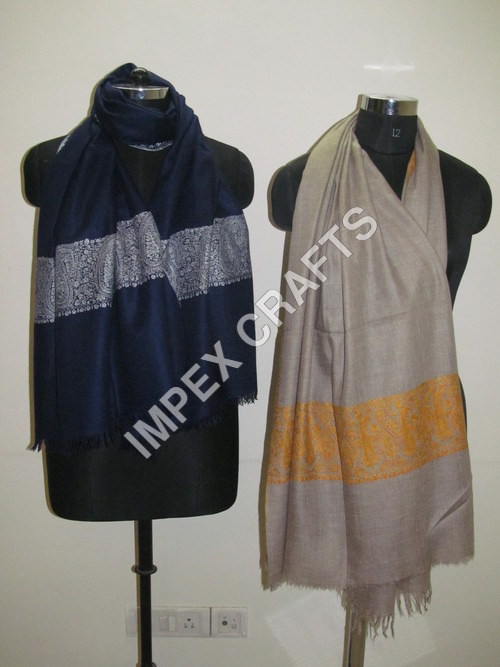 Pashmina - Premium Fabric, 75x200 cm | Elegant Blue and Light Brown Border Embroidery for Daily Wear
