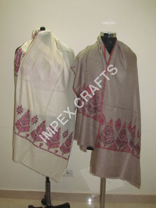 White Pashmina With Paper Mache Work
