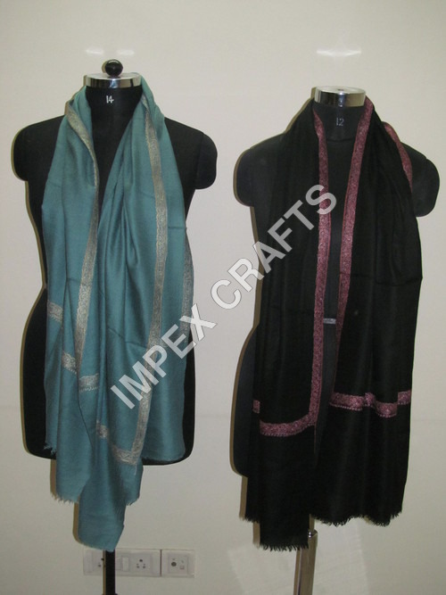 Black And Green Pashmina With Four Side Small Border