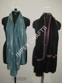 Black And Green Pashmina With Four Side Small Border