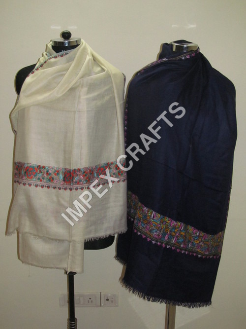 Pashmina - Cream and Black Daily Wear for Women with Elegant Paper Mache Work