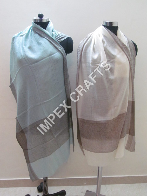 White And Light Sky Blue Digital Printed Pashmina Shawl