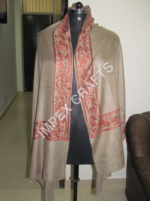 Light Brown Pashmina Calligraphy Border Around