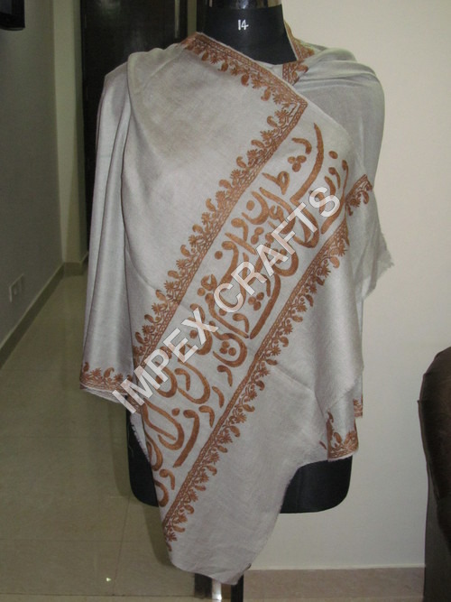 Wwhite Pashmina Calligraphy Handmade