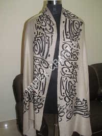 Cream Pashmina Calligraphy Border Around