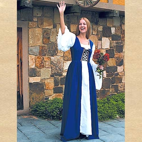 Medieval Women Outfits - Cotton Blend, Various Sizes, Blue | Lace Up, Elegant Design, Comfortable Fabric, Durable Material, Floor Length, Long Sleeves
