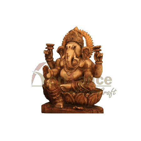 Marble Antique Finish Ganesha sitting on Lotus