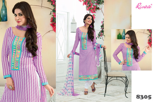 Salwar Kameez - Cotton, Size S-XL, Lavender, 54 Inch Length | Embroidered, Comfortable Fabric, Stylish Design, Elegant Look, Perfect Fit, Versatile Style, Long Sleeves, Straight Cut