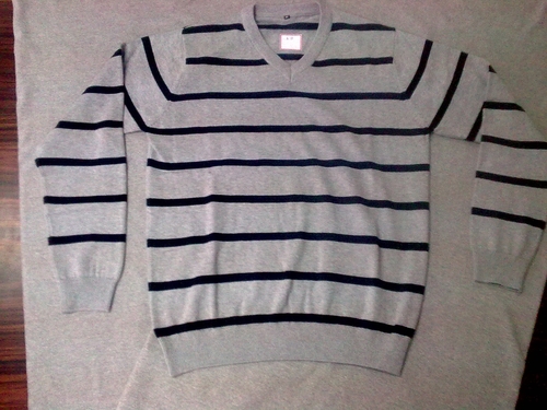 Cotton V-neck Sweater - Medium, White | Soft Cotton, Striped Design, Comfortable Fit, Durable Fabric