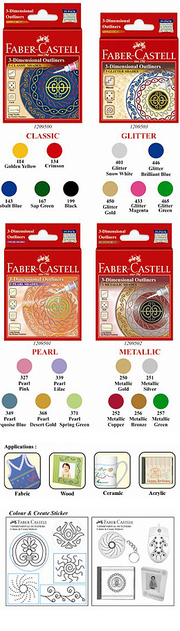Faber Castell 3 Dimensional Outliners - Acrylic Tubes, Classic Glitter Pearl Metallic | 3D Effect, Permanent, Washable, Strong Bonding