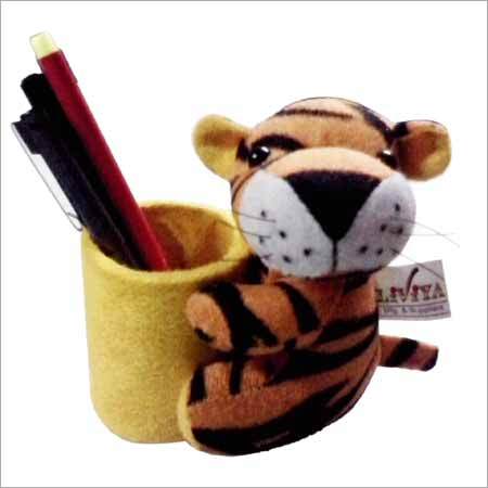 Small Tiger Pen Stand - Soft Fabric, Brown Color | Cozy Design for Desktop Organization