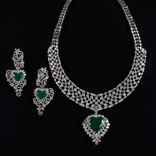 American Diamond Party Sets - Silver Cubic Zirconia Necklace 16 Inches, Drop Earrings | Elegant Design, Party Wear, Stunning Look, Perfect Gift