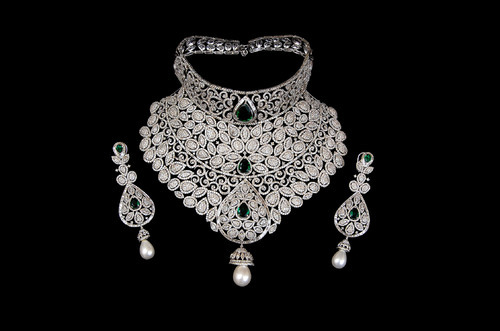 American Diamond Sets - Silver, Rhodium Plated, Diamond Stones | Elegant Design, Wedding Jewelry, Occasional Wear