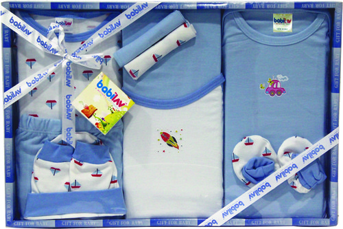 Baby Gift Set - Cotton Newborn Blue, 10pcs | Soft Fabric, Attractive Print, Complete Gift Box