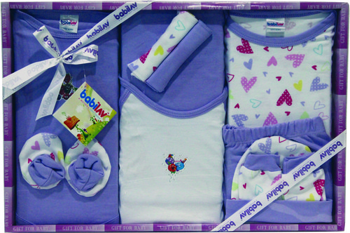 Baby Gift Set - Cotton, Newborn, Purple | Soft Fabric, Attractive Print, Complete 10pcs Set