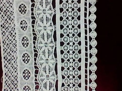 Lace GPO - Polyester 10-50cm Off-White, Computerized Schiffli Embroidery, Intricate Designs