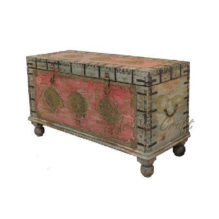 Wooden Blue and Pink colour Trunk Box