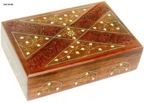 Wooden Box - Sheesham Wood, 8x6x4 inches | Hinged Lid, Hand-Carved Brass/Bone Inlay, Intricate Carvings