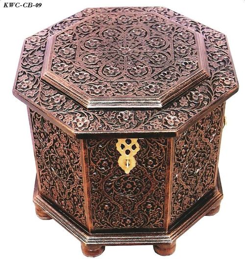 Wooden Box - Sheesham Wood, Variable Size, Dark Brown | Octagonal, Hand-Carved, Brass Lock, Elegant Durable Design