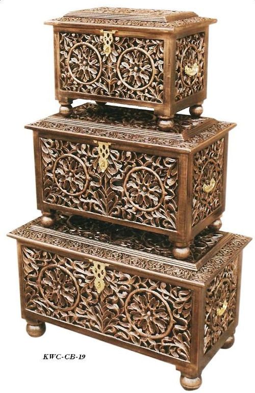 Wooden Box - Sheesham Wood, Varying Sizes | Intricate Carvings, Polished Finish, Brass Accents