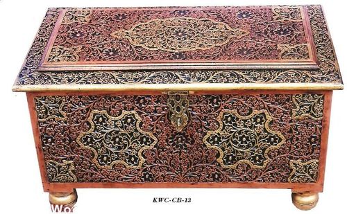 Wooden Box - High-Quality Wood with Brass, Four Turned Legs | Handcrafted, Durable, Elegant Design, Secure Storage, Intricate Inlay